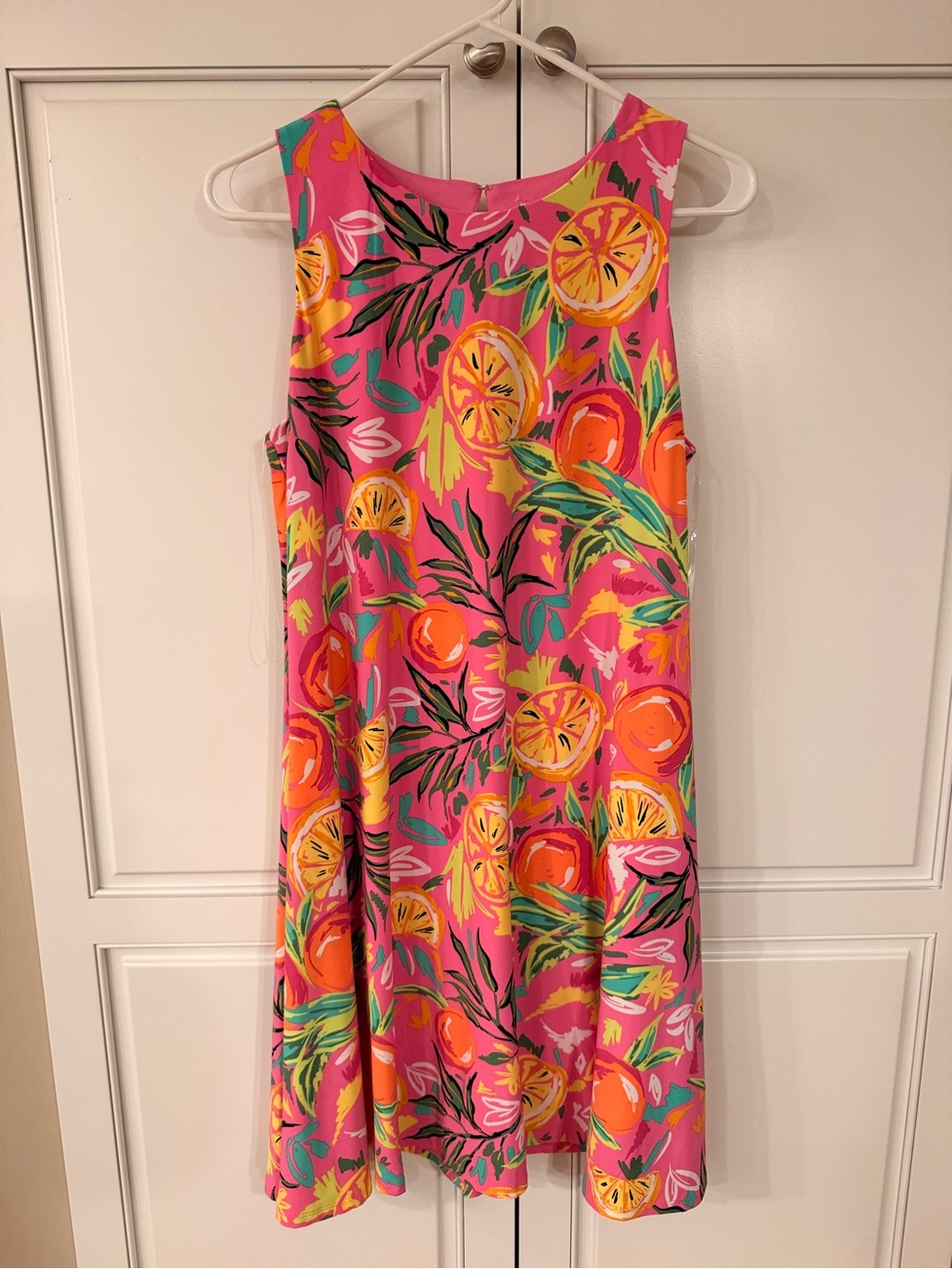 Pappagallo Bright Pink Citrus & Leaf Print Sleeveless Dress. Size M. Like new!